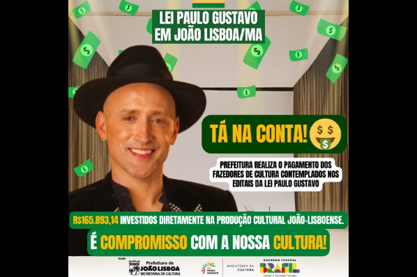 Prefeitura de João Lisboa realiza pagamento aos artistas premiados pela Lei Paulo Gustavo